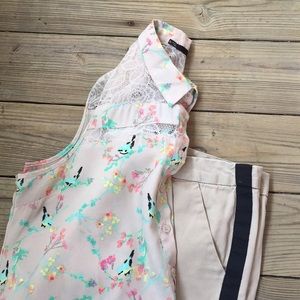 Lace Front Button Down Shirt XL